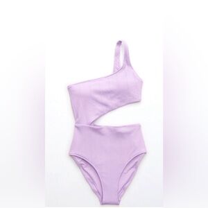Aerie Women's One Piece Swimsuit Asymmetrical, Lilac Full Coverage Size S
